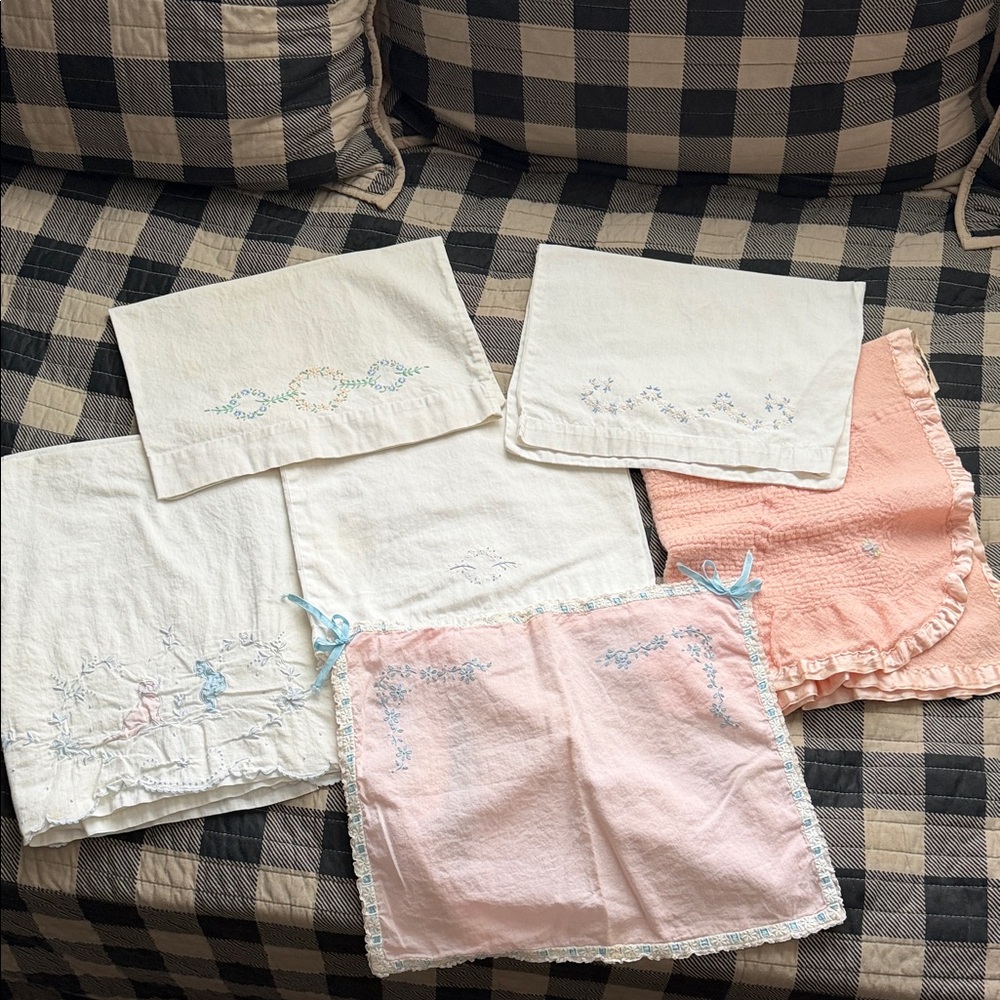 Set of Vintage Baby Embroidered Linens